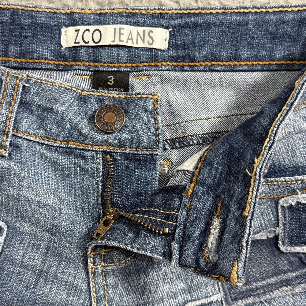 ZCO Jeans Shorts Juniors 3 Blue Denim Distressed Patchwork Layered Hot Pants
